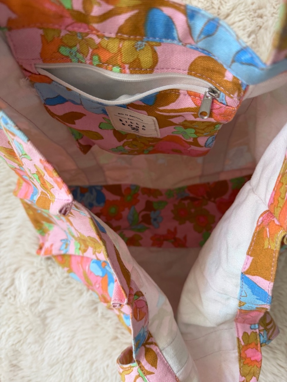 Billabong Pink Floral Canvas Tote Bag - Picture 4 of 5